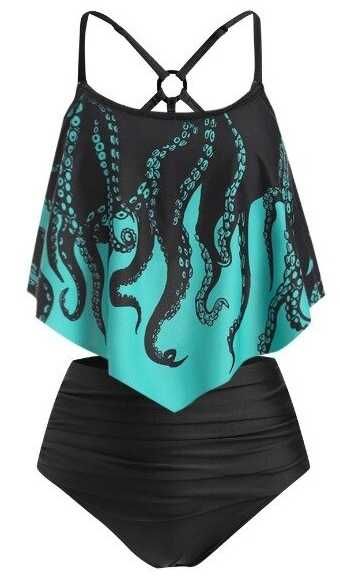 Женский купальник с принтом топ с воланом, высокие плавки