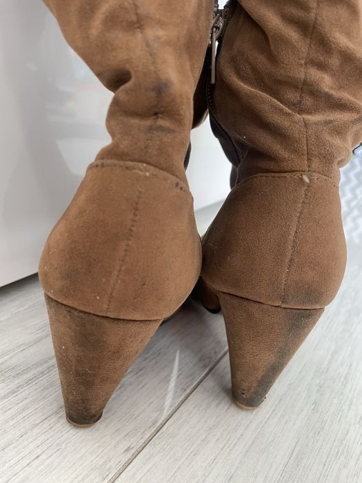 Buty damskie botki kozaki zamszowe brązowe 36