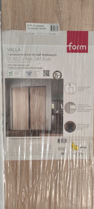 VALLA Form, -2 Dzwi przesuwne do szaf wniękowych. 92,2x247,5 cm, Dąb