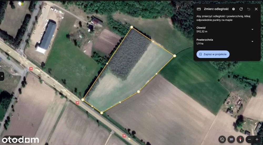 Działka pod inwestycje 1,91ha w tym 0,63ha lasku