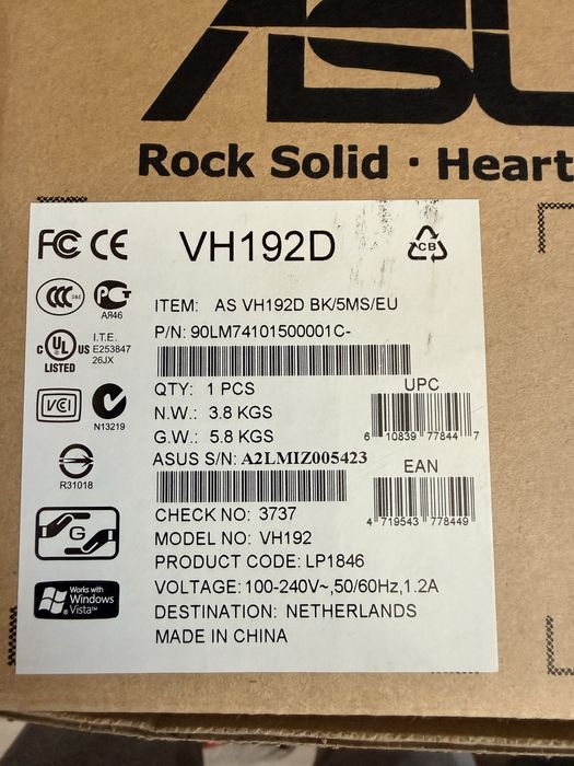 Продам новий монітор ASUS  VH 192 VD BK/5MS/ EU