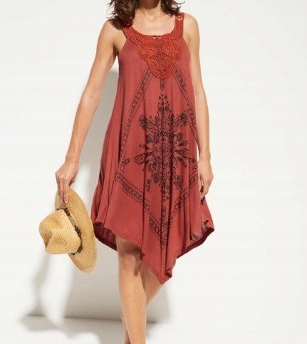 B.P.C sukienka plażowa brązowa z nadrukiem asymetryczna ^36/38