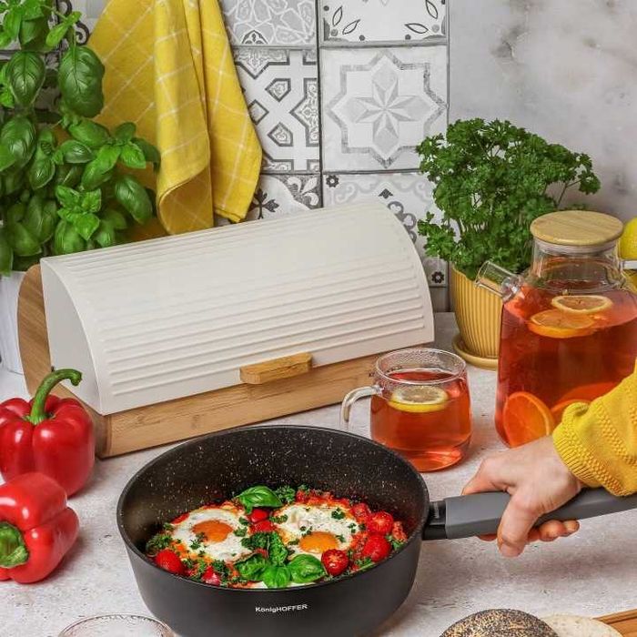 Nowoczesny Chlebak Bambusowy Konighoffer Beżowy Elegancki Matowy