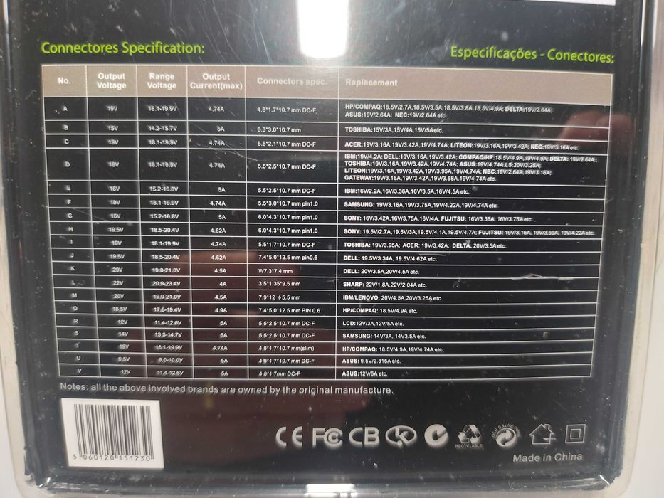 Transformador / Carregador para Portáteis, LCD`s e outros