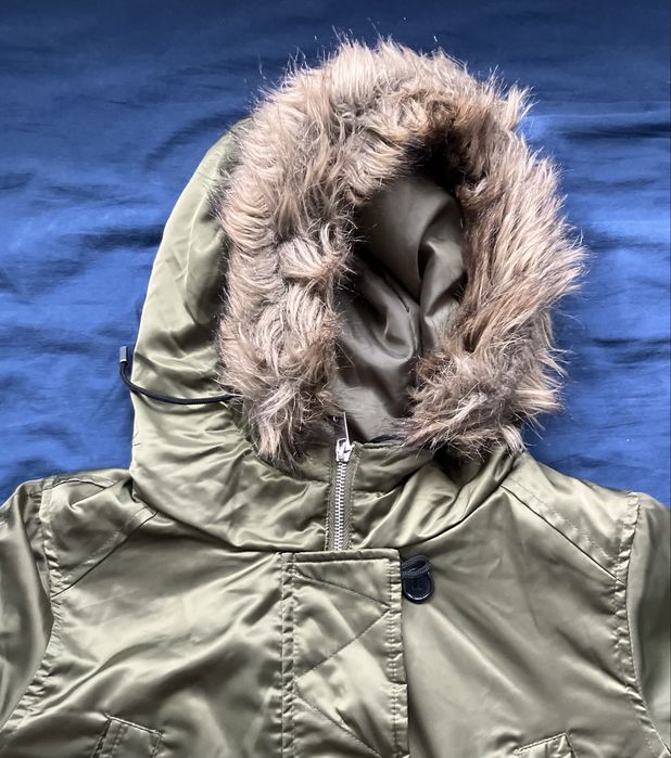 Modna, jesienno-zimowa parka kolor khaki, XS/34, Sinsay, 100%poliester