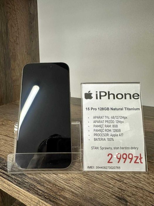 Smartfon Telefon Apple iPhone 15 Pro 128GB Natural Titanium gwarancja