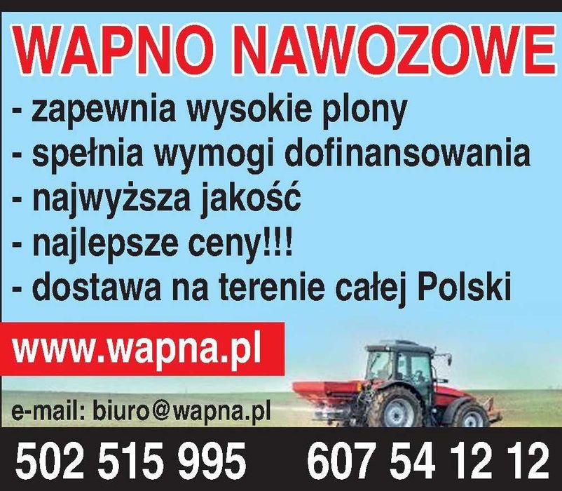 Wapno Nawozowe Węglanowe, Magnezowe, Tlenkowe -Dostawa Polska i UE