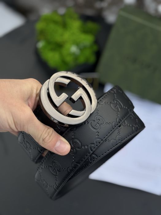 Ремінь шкіряний Gucci Monogram чорний ремень Гучи Гуччи мужской кожа
