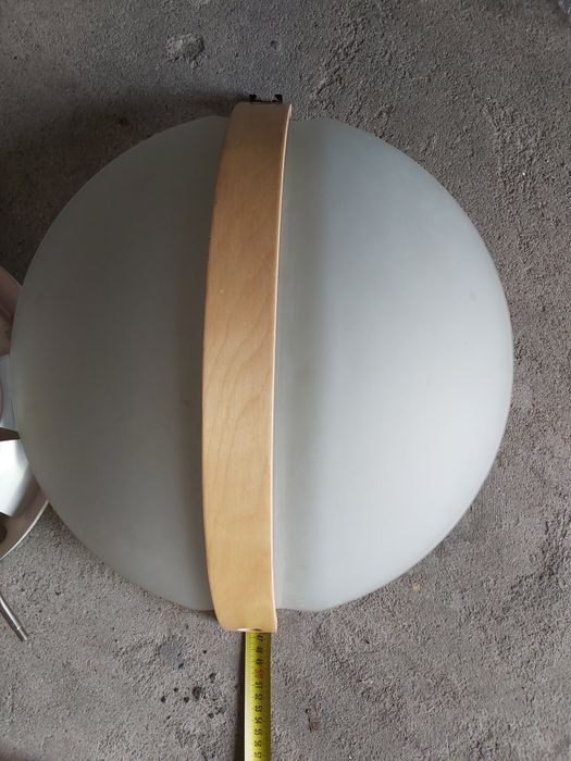 Candeeiro tecto madeira e vidro fosco