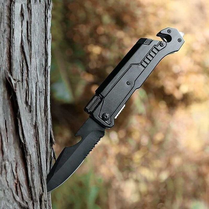 NÓŻ scyzoryk RATOWNICZY Ratunkowy 6w1 krzesiwo latarka EDC Rescue KN61