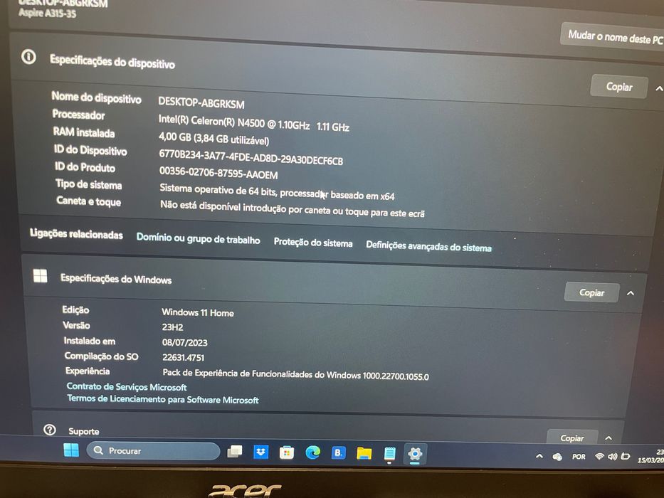 Computador portátil acer