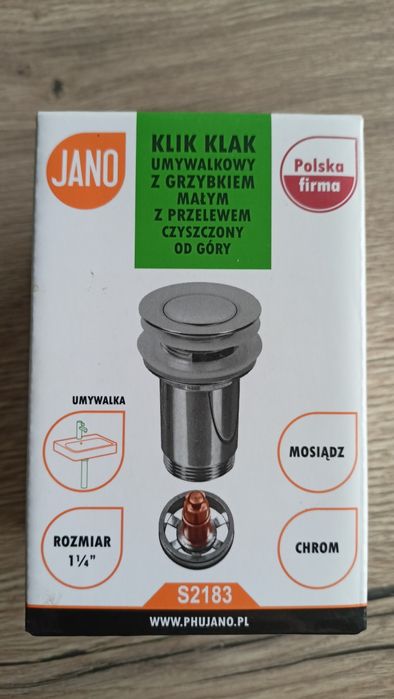 Klik klaki umywalkowy z grzybkiem małym, z przelewem, S2183