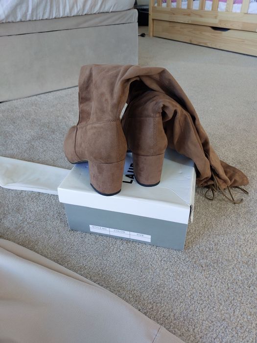 Buty kozaki muszkieterki czekoladowe brąz za kolano 39