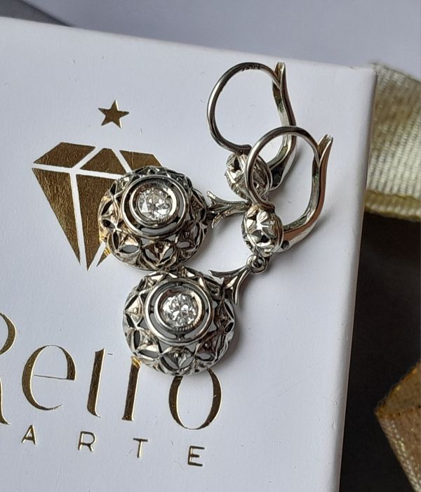 Piękne Kolczyki Art Deco Brylanty Złoto 750 WYCENA