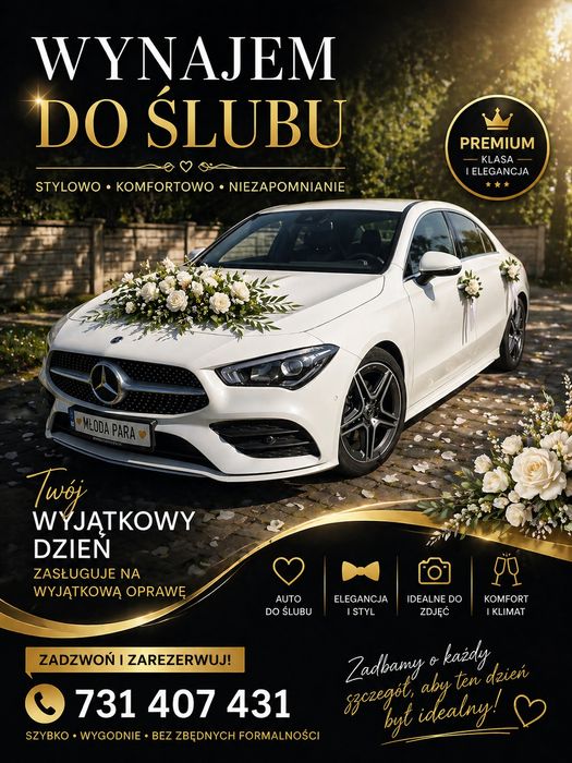 MERCEDES CLA BIAŁE AUTO SAMOCHÓD do ślubu biała perła 500zł całość