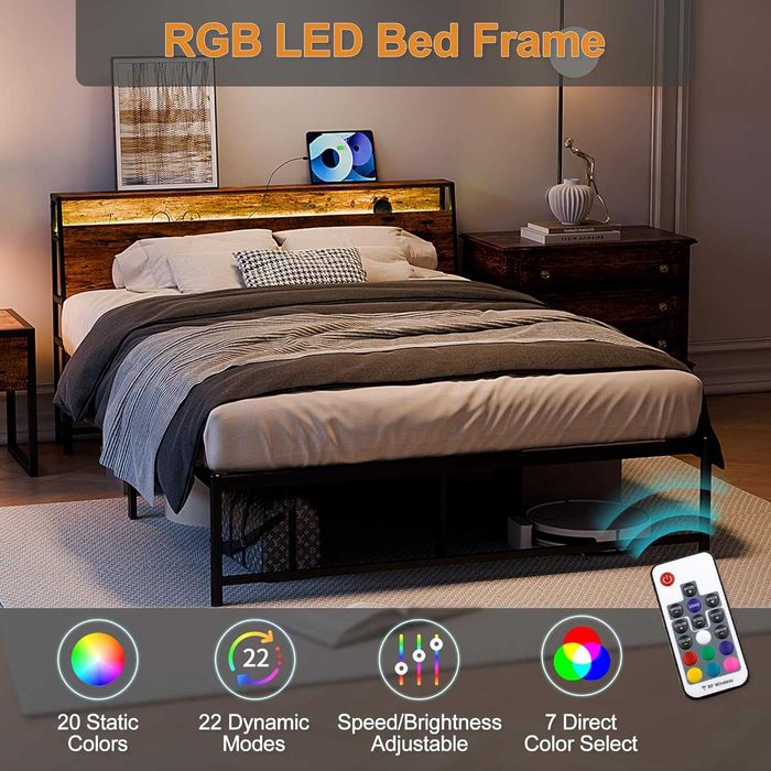 Nowe łóżko / stelaż / rama metalowa / 140x200cm / LED / USB !R258!