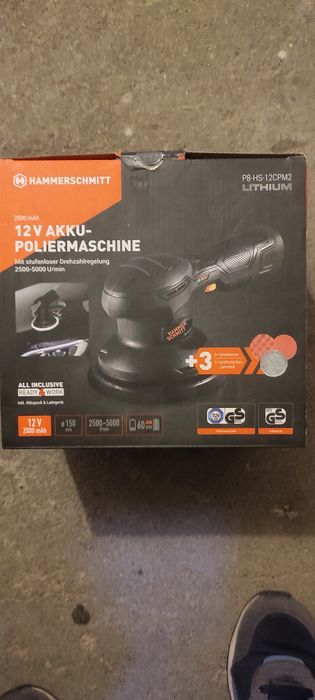 Hammerschmitt 12V Akku-Poliermaschine P8-HS-12CPM2/Polerka Samochodowa