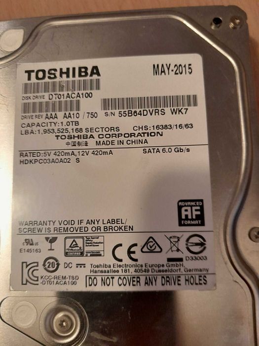 Dysk HDD Toshiba 1 TB + GRATIS napęd CD DVD Sony