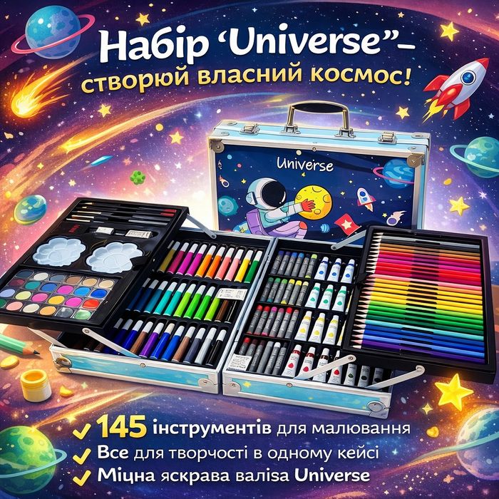 Велики набір для малювання 145 предметів у валізі