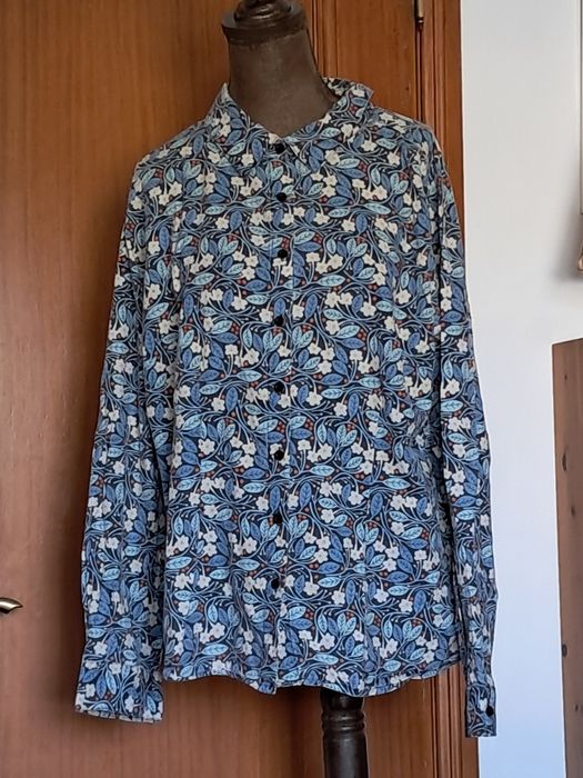 Camisa / Blusa de Botões Md'M 100% Algodão (Tam. 42 / XL) – Floral Azul