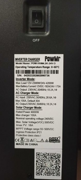 Гибридный Инвертор PowMr 4,2 кВт с двойным напряжением  12 В (24 В)