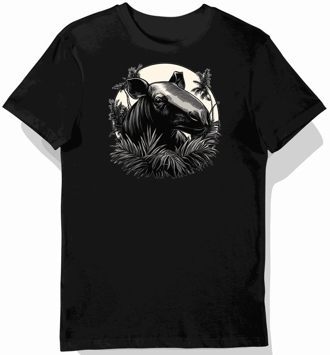 Koszulka męska czarna z motywem tapira w dżungli XL