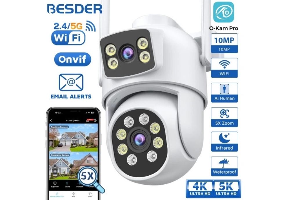 Вулична 10Мп Wi-Fi камера відеоспостереження | подвійна | поворотна