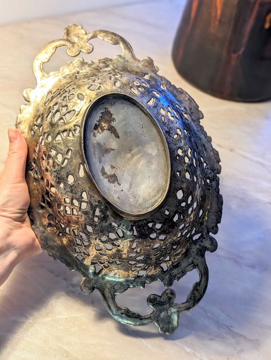 Ażurowa patera platerowana srebrem owocarka antyk