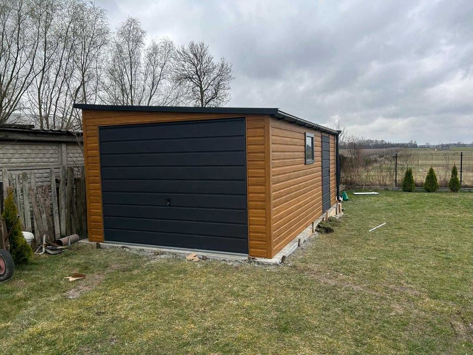 Garaż Blaszany 3.5x5 spad na prawo złoty dąb + Grafit PREMIUM OKAZJA