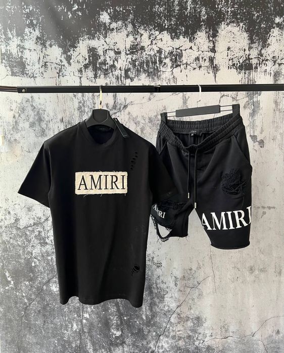 AMIRI футболка шорты комплект летний костюм спортивный черный белый