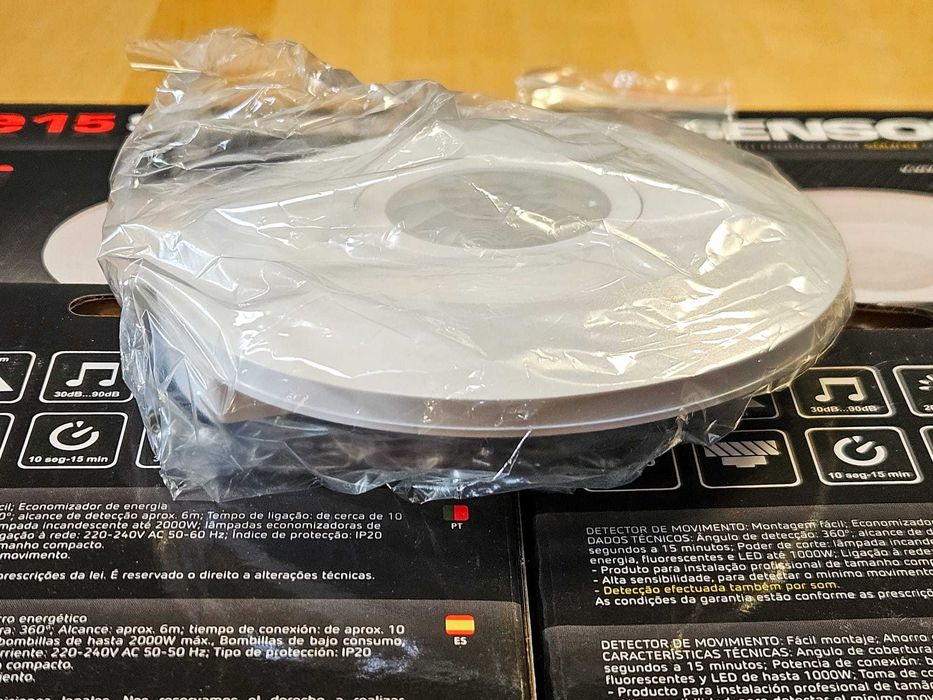 4x Detetor movimento/som 360°  ELECTRA E15 branco – NOVO (conjunto)