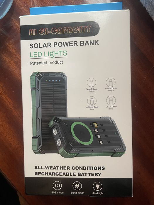 Powerbank на солнечной батарее 50000 mAh с беспроводной зарядкой и LED-фонариком — новый