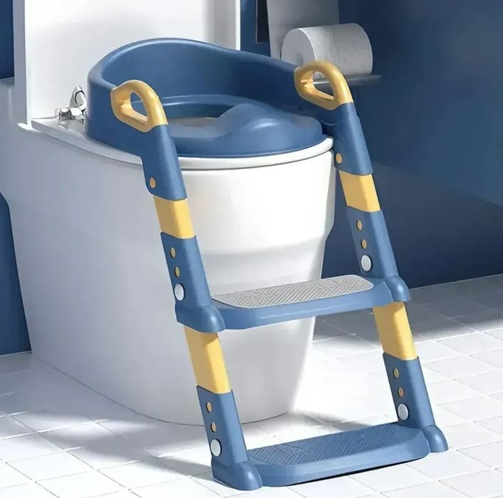 Дитяче сидіння на унітаз зі сходинкою та ручками BC-108, Синій / Накла