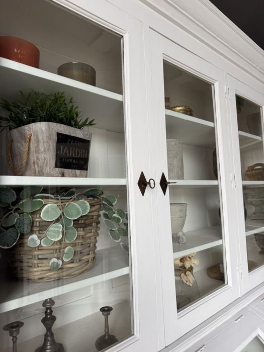 DUŻY XXL Biały drewniany kredens retro vintage bufet rustykalny