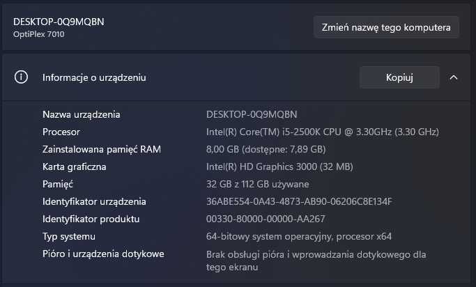 Komputer stacjonarny intel core i5 8GB ram 120GB SSD Windows 11 Pro
