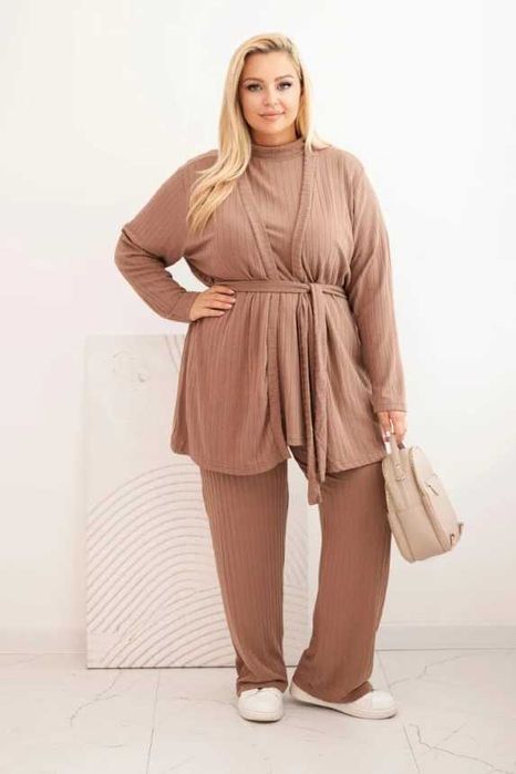 Komplety prążek Plus Size 3w1 narzutka, bluzka sponie
