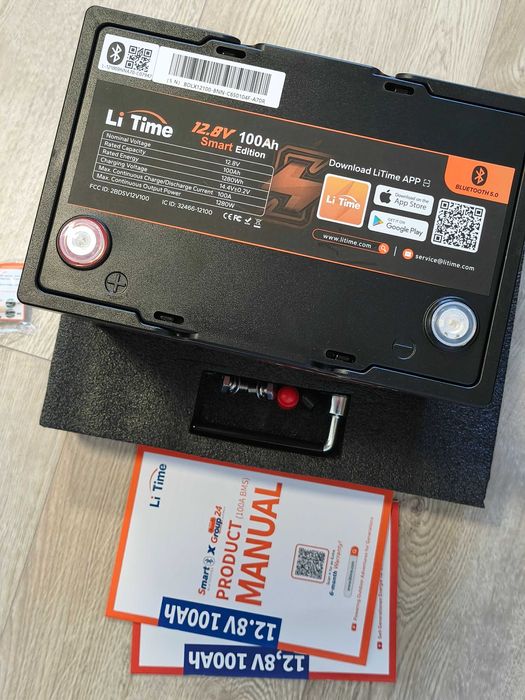 Akumulator LiTime LifePo4 12V 100Ah Group24, 1280 Wh, 1300W, Bluetooth, Do łodzi, silnika, kampera, łódki itp
