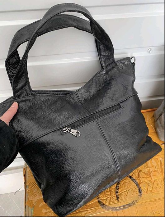 Сумка жіноча шкіряна м'яка чорна, бежева, синя, зелена(є довга ручка)