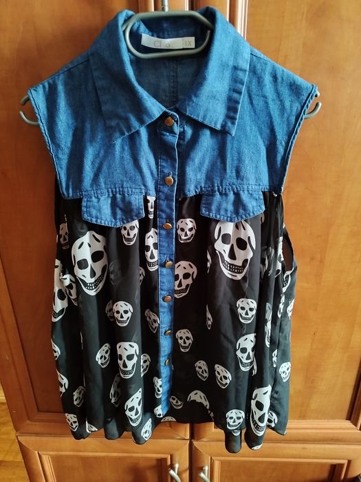 Bluzka, koszula jeans w czaszki XL