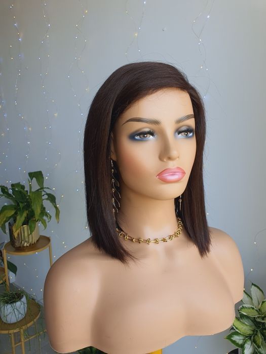 Peruka z włosów naturalnych ciemny brąz Anna long bob