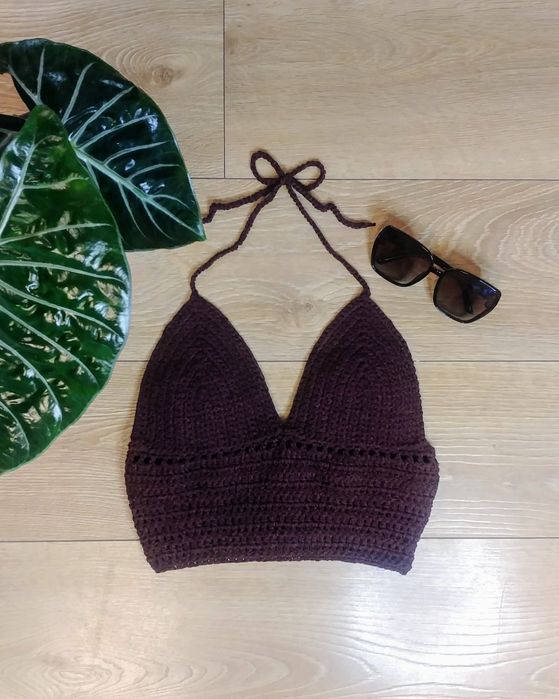 Oryginalny letni crop top boho szydełkowy handmade