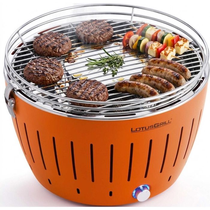 LOTUSGRILL G-OR-34P 32 cm - Grill ogrodowy węglowy, okrągły, bezdymny termiczna obudowa, Pomarańczowy