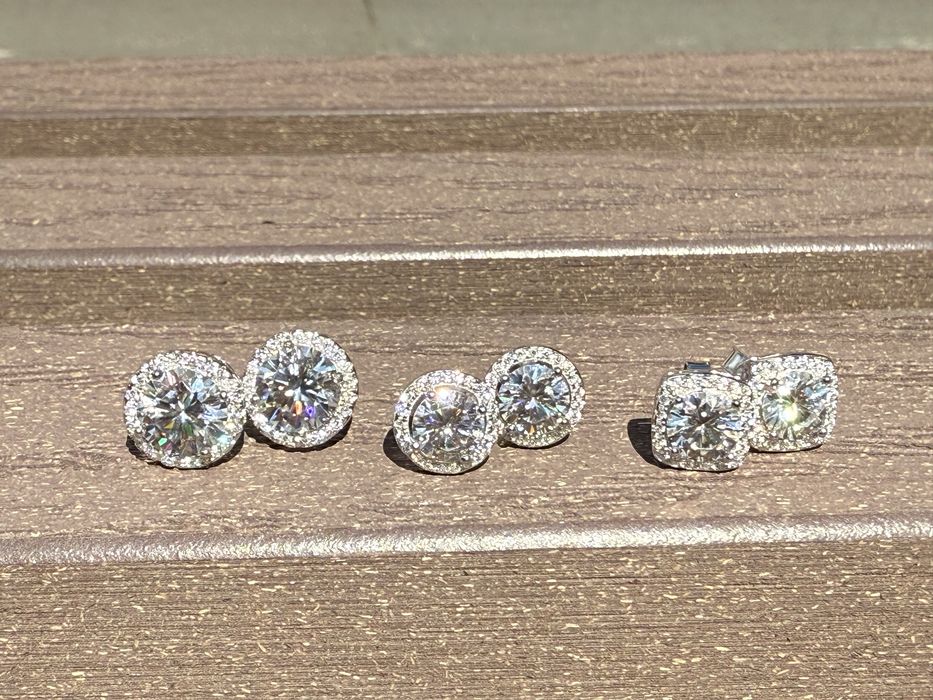 1 ct сережки серебрянные пусеты с бриллиантами муассанитами муассанит