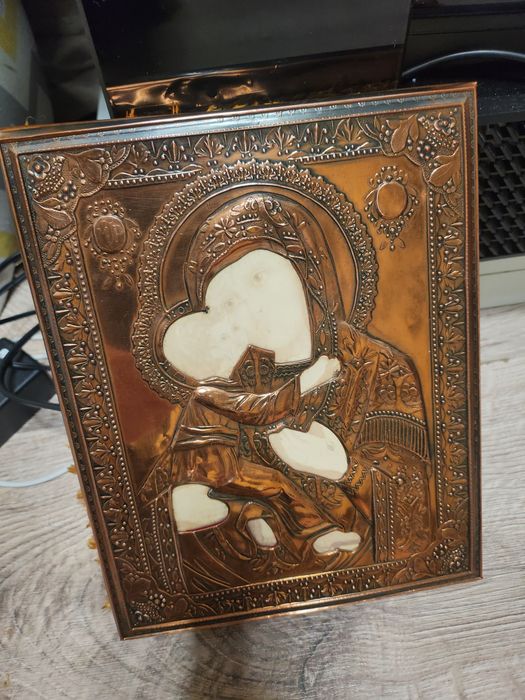 Matka Boska z dzieciatkiem miedziana ikona