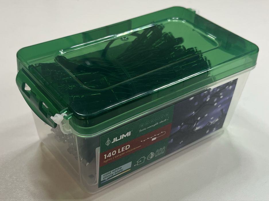 Lampki choinkowe JUMI 140 LED biały zimny baterie Timer 9 m