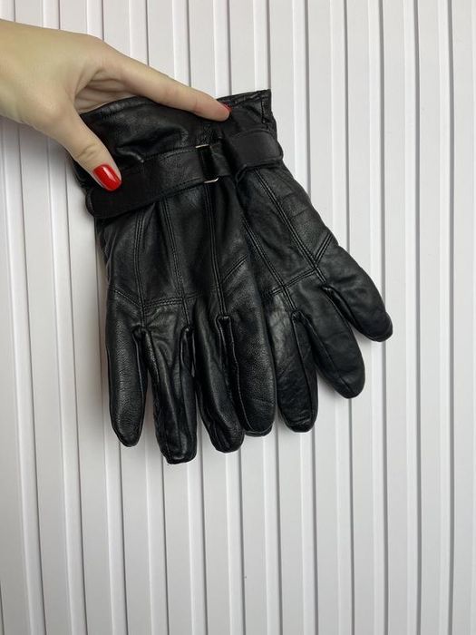 Кожаные черные мужские перчатки рукавицы