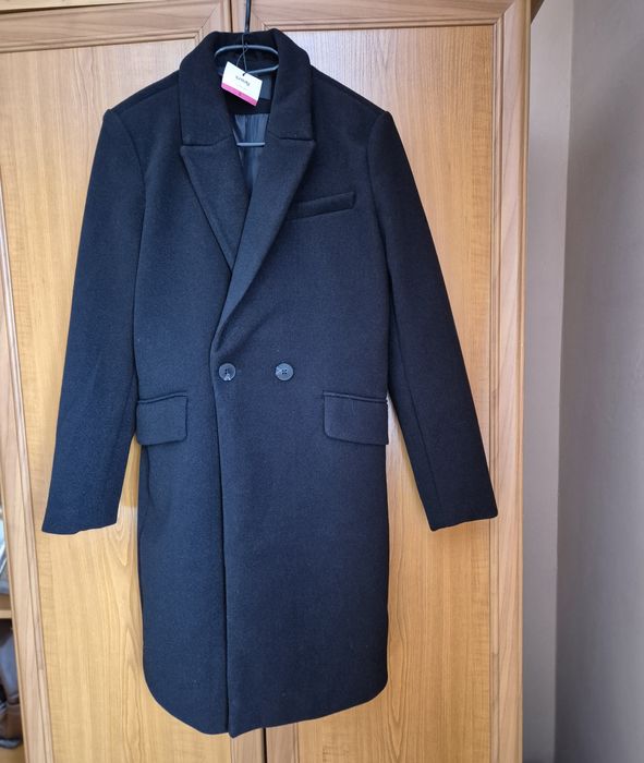 Damski czarny klasyczny płaszcz zimowy Sinsay S