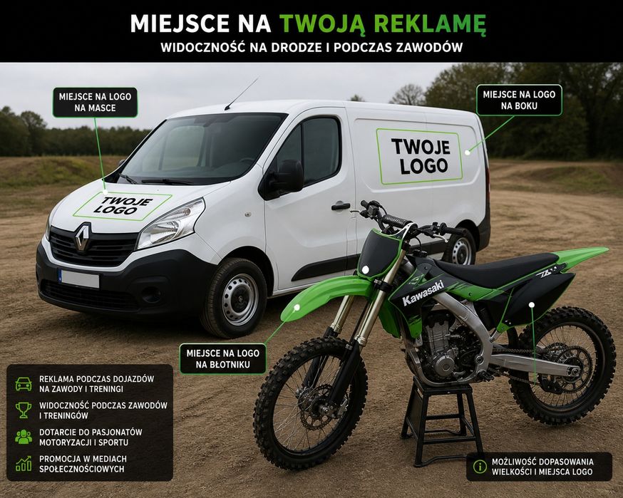 Reklama firmy podczas zawodów motocross + logo na aucie