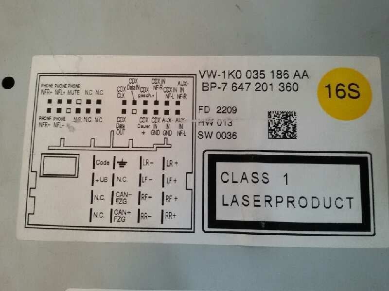SISTEMA AUDIO / RADIO CD VOLKSWAGEN GOLF VI 2009
