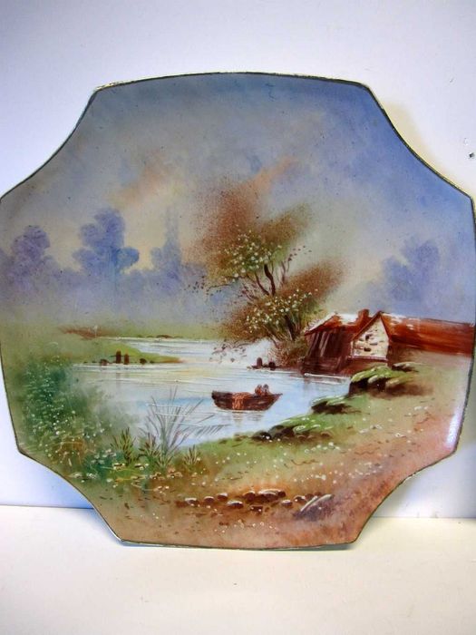 2 fantásticos antigos pratos franceses de pintados à mão-paisagens